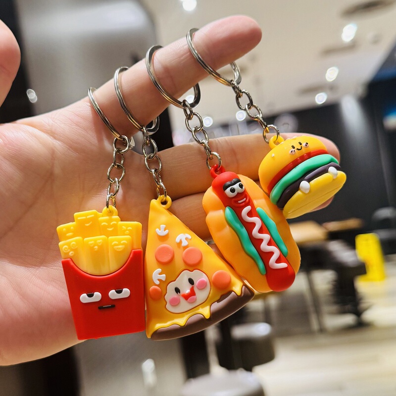 Wholesale Small Event Gifts Cartoon Food Keychains Hamburger Fries Pizza Hot Dog Pendants Children's Day Small Gifts