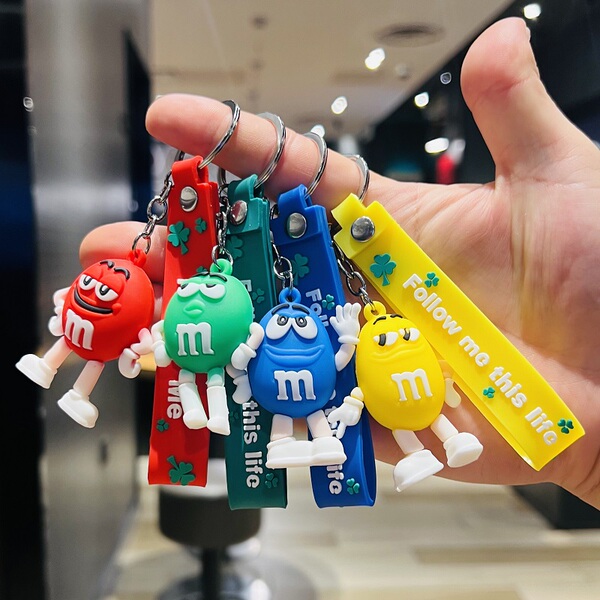 Creative Cartoon 3D Chocolate Bean Keychain M&M Doll Pendant Company Opening Event Promotional Small Gift