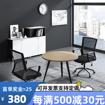 Office area wooden small meeting table in talks sign up to table round home reception table and chairs combined black white steel feet