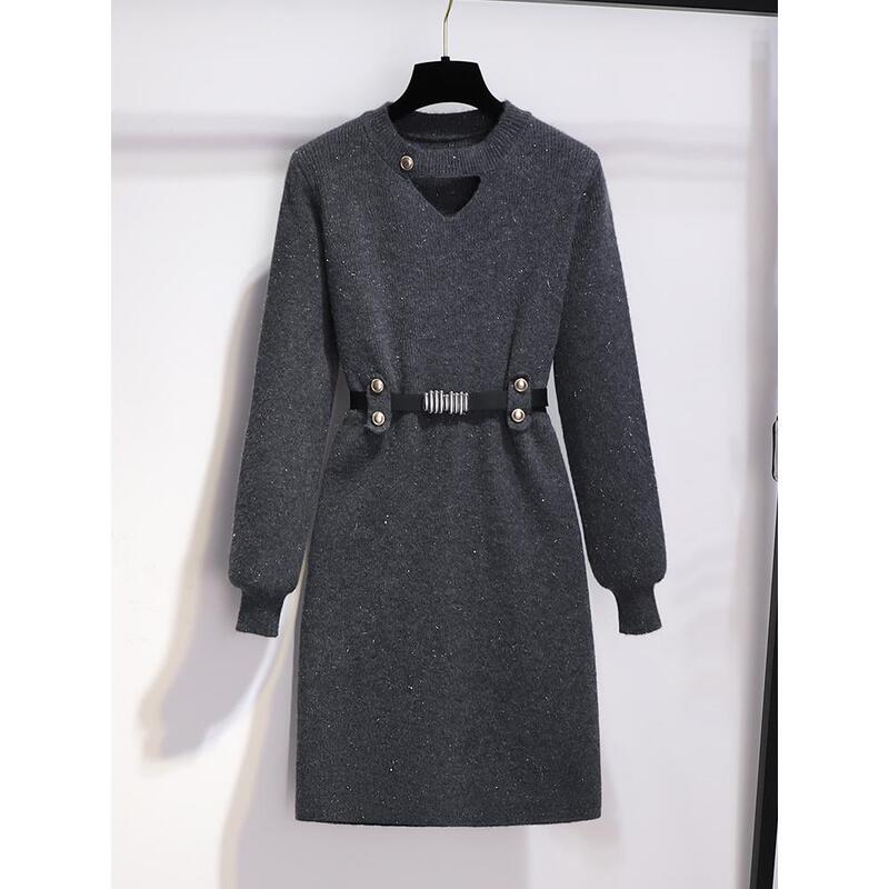 Gray Sweater Dress 2025 New Women's Autumn and Winter Small Mid-Length Inner Bottoming Skirt Knitted Skirt