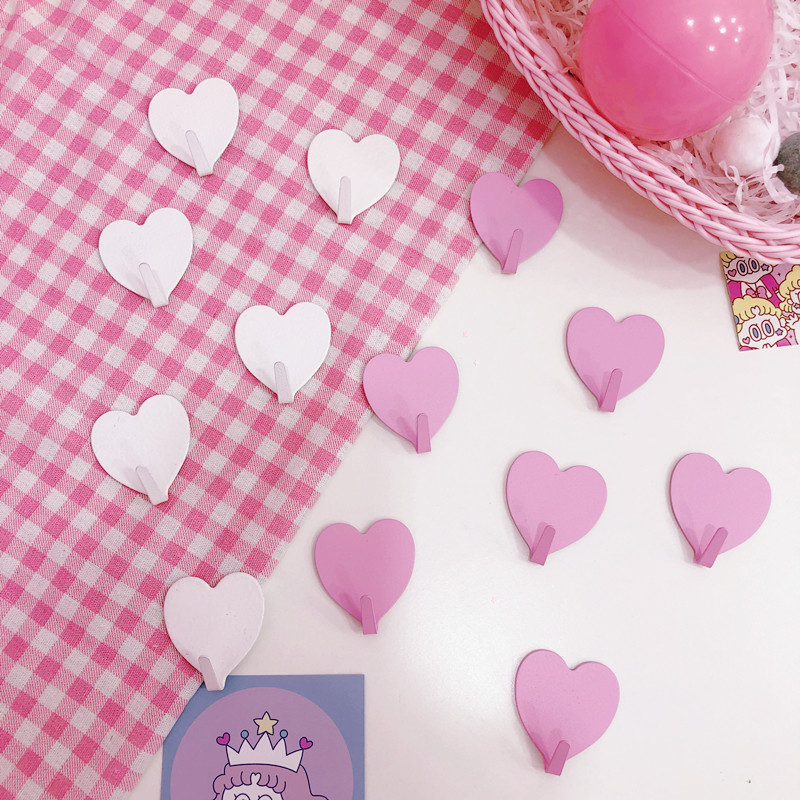 ins creative loving-shaped powerful adhesive bearing dorm bearing dorm walls No-marks Girl Hearts Cute Little Hooks Hanging Clothes Hook