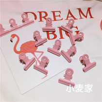 Korean INS girl soft heart sister pink cute iron clip storage clip small clip Sealing clip Iron grid photo clip