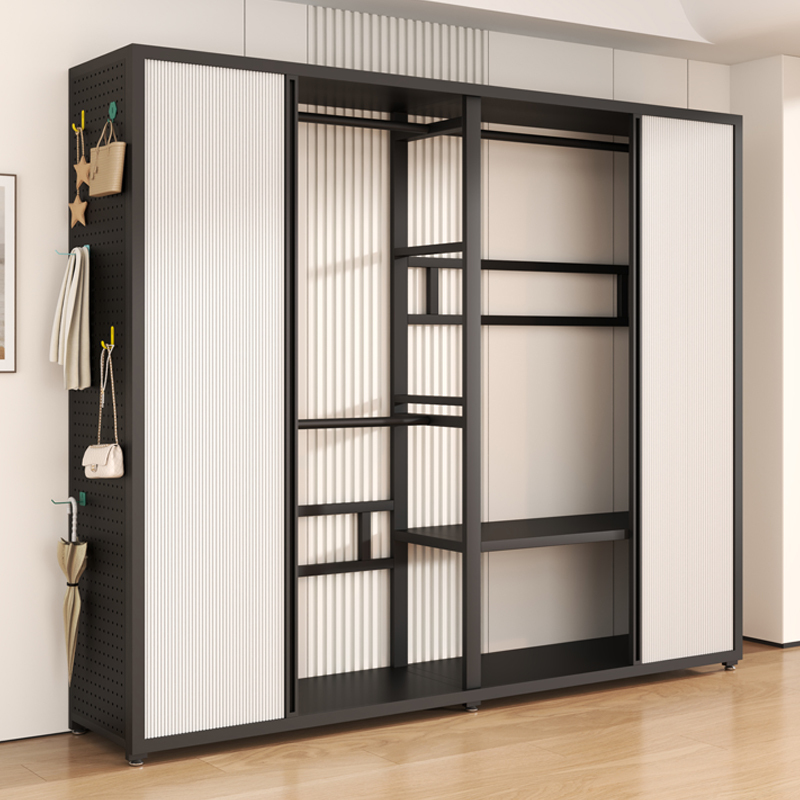 Honeycomb Folding Door All-Metal Wardrobe for Home Bedroom Storage, Simple Large Closet with Sliding Door and Coat Rack