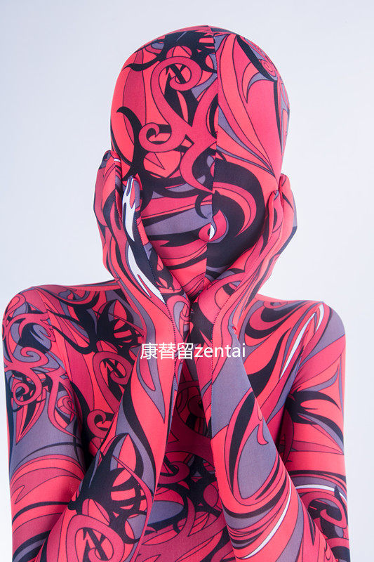 Kangtiliu zentai bright red printed brocade matte customized all-inclusive tights zentai