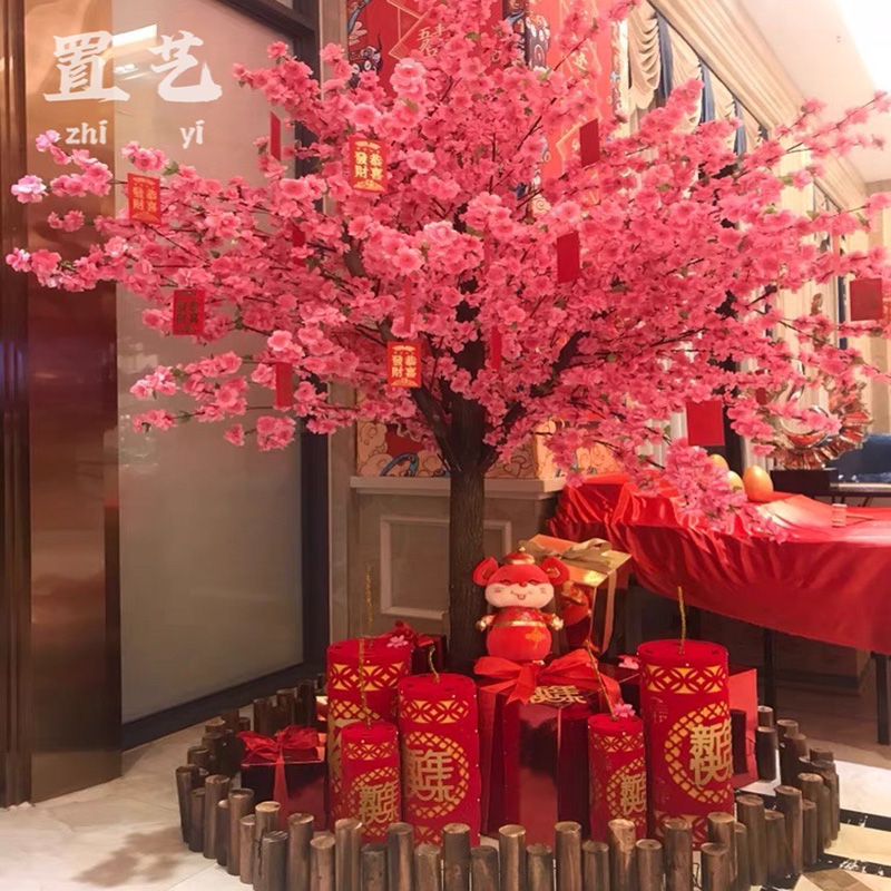 Simulation peach blossom tree Simulation tree Fake peach blossom tree Simulation cherry blossom tree Large simulation fake tree wishing tree Mall decoration