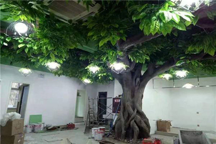 Large Cement Emulation Peach Blossom Tree Fake Tree Landscape Indoor Amusement Park Simulation Tree Cement Fence Artificial Landscape