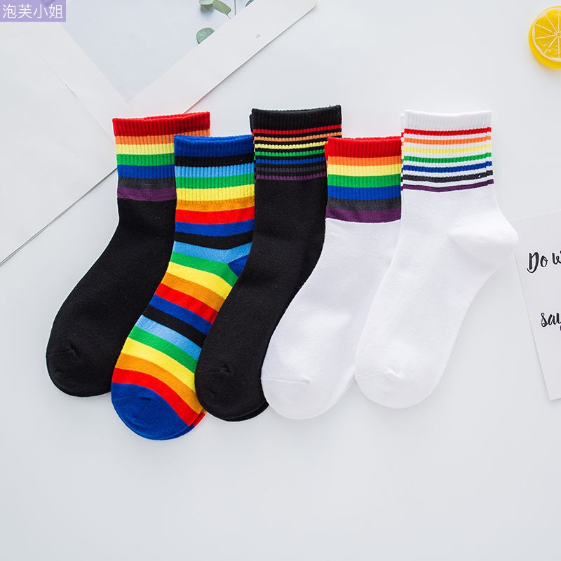 5 Dins Socks Children Autumn Middle Cylinder Original Juku Wind Autumn Winter Trends Students Sports Socks College Wind Rainbow Midway Socks