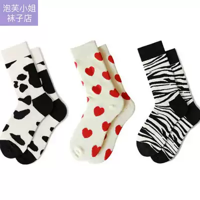 Puff Japanese socks children Korean version of the middle tube spring and autumn stockings Harajuku wind zebra cows bubble socks lovers tide socks