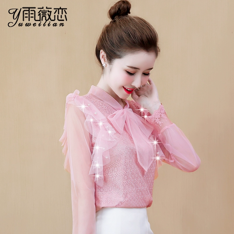 Quần áo phụ nữ mùa thu 2021 xu hướng mới áo sơ mi voan nước ngoài tính khí dài tay ren quần áo thời trang siêu cổ tích - Áo sơ mi chiffon ren