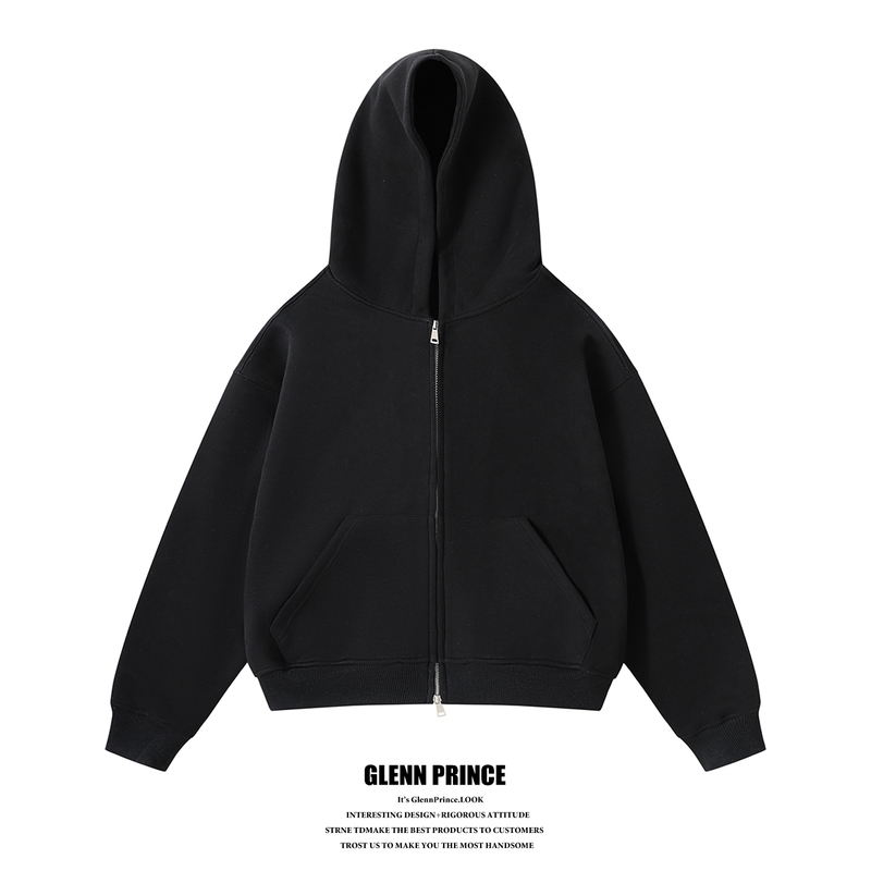Gpstudio American Retro Boxy Heavyweight Double-Zipper Hooded Sweatshirt for Men Cleanfit Short Cardigan Jacket Gpstudio American Retro Boxy Heavyweight Double-Zipper Hooded Sweatshirt for Men Cleanfit Short Cardigan Jacket