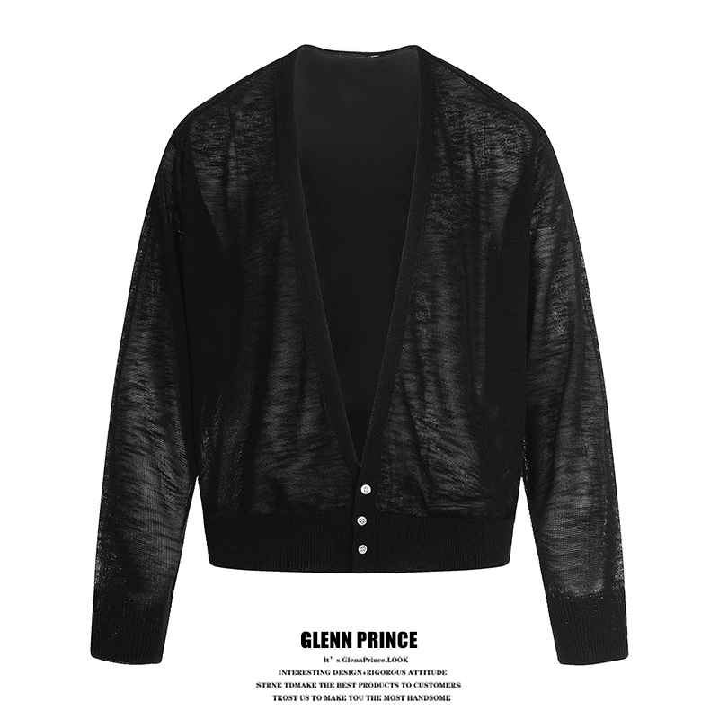 Gpstudio V-Neck Knitted Cardigan Sun Protection Jacket for Men, Thin, Niche, Casual, Versatile, Commuter Cleanfit Top