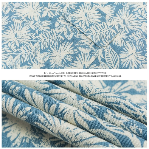 Японская пляжная рубашка для отдыха, цветочный принт, из хлопка и льна