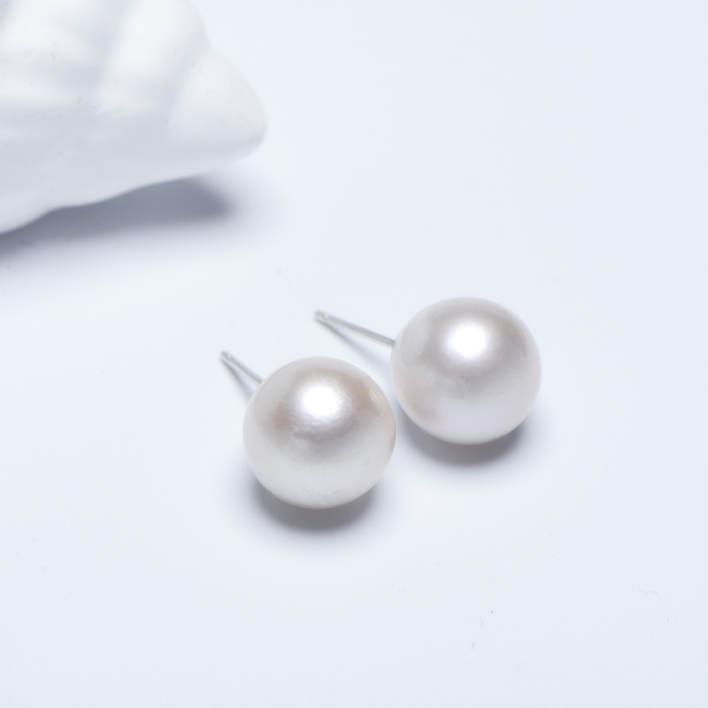 Freshwater Pearl Round Aurora Edison Earrings Stewardess Style Simple Light Luxury High-End Freshwater Pearl Round Aurora Edison Earrings Stewardess Style Simple Light Luxury High-End