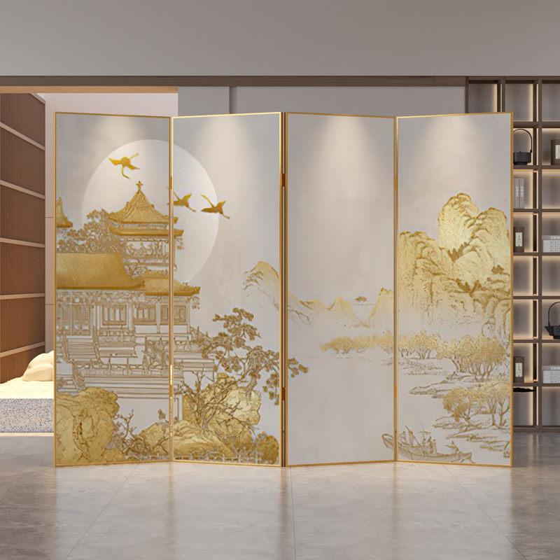 Living Room Screen Partition Folding Folding Mobile Modern Light Lavish Golden Landscape Hotel Dining Hall Aluminum Alloy
