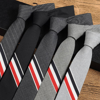 Korean Version Tb Three-Color Stripe 5cm British Gray Wool Tie Men's Formal Business Black Narrow Tie Hand-Tied Dk Trendy