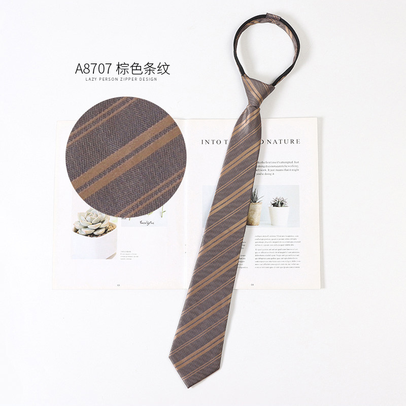 Retro Brown Lazy Striped Zipper Tie for Men, Knot-Free Pre-Tied Tie, Preppy Style Shirt Accessory, Women's Burgundy Tie