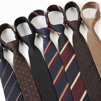 Brown Retro Tie, Preppy Style Shirt Accessory, Burgundy Striped Casual Versatile Unisex Hand-Tied Tie, Black