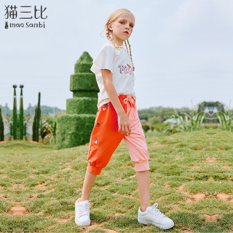 Girl's Seven Pants Summer Casual Pants Pure Cotton 2022 New Bangers Children Sports Pants Loose 50% Pants