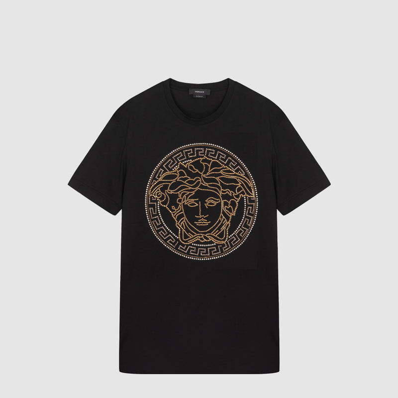 In Stock Versace Versace Spring/Summer New Product Medusa Rhinestone Round Neck Pullover Men's T-Shirt Short-Sleeved T-Shirt