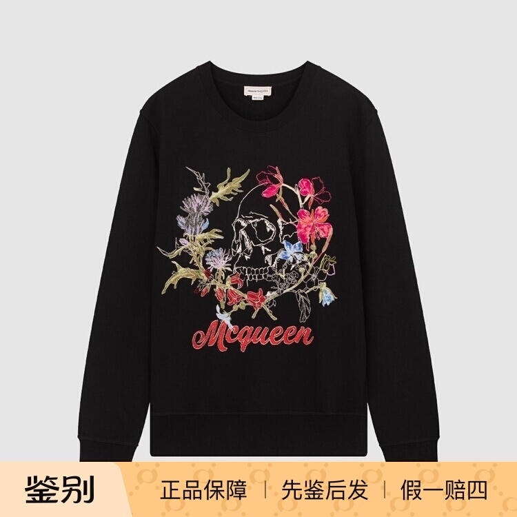 In-Stock Alexander Mcqueen New Skull Embroidery Fleece Men's Crewneck Pullover Sweatshirt