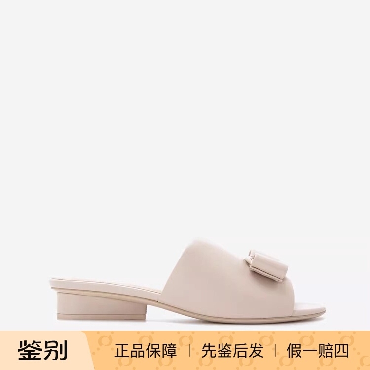 In Stock Ferragamo Spring/Summer New Collection Sheepskin Bow Women's Shoes Open-Toe Slip-On Sandals