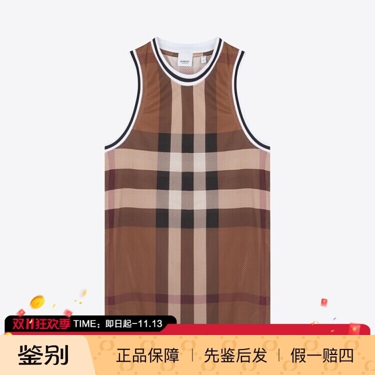 In Stock Burberry Burberry Spring/Summer New Plaid Round Neck Pullover Breathable Men's Casual Sleeveless Vest T-Shirt