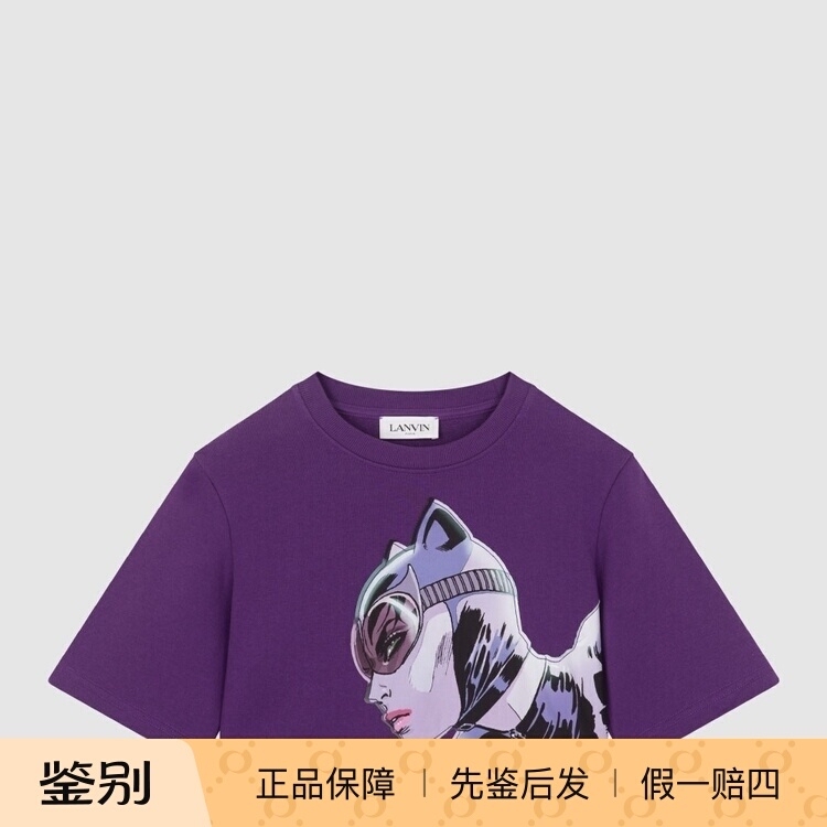 In Stock Lanvin Lanvin Autumn New Product Character Print Round Neck Pullover Women's Short Versatile Casual Short-Sleeved T-Shirt