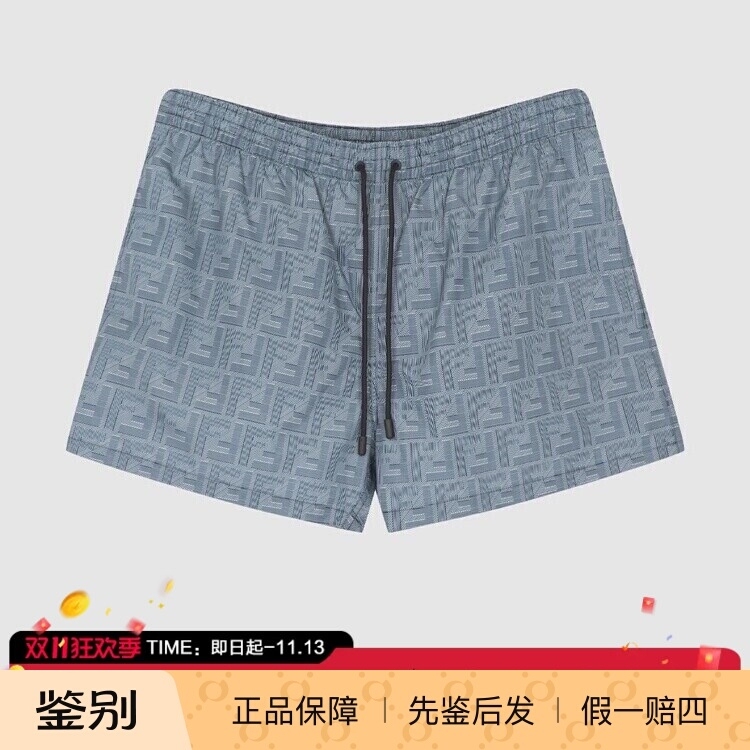 In Stock Fendi Spring/Summer New Elastic Waist Drawstring Straight Breathable Logo All-Over Print Men's Casual Pants Shorts