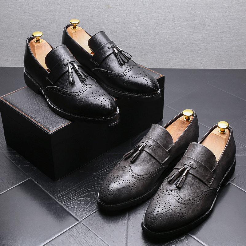 Leather shoes men's Korean version all-match trend British style leather slip-on slip-on shoes breathable casual men's beanie shoes trend