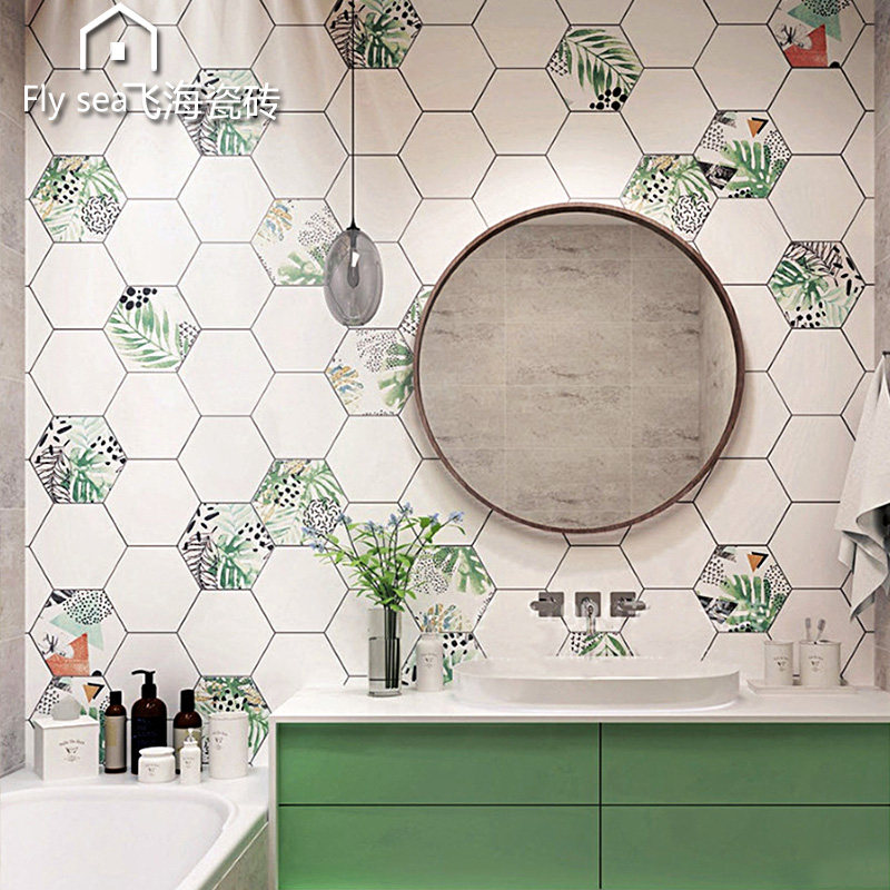 Nordic plant pattern hexagonal brick flower tile balcony kitchen powder room floor tile tile background wall non-slip