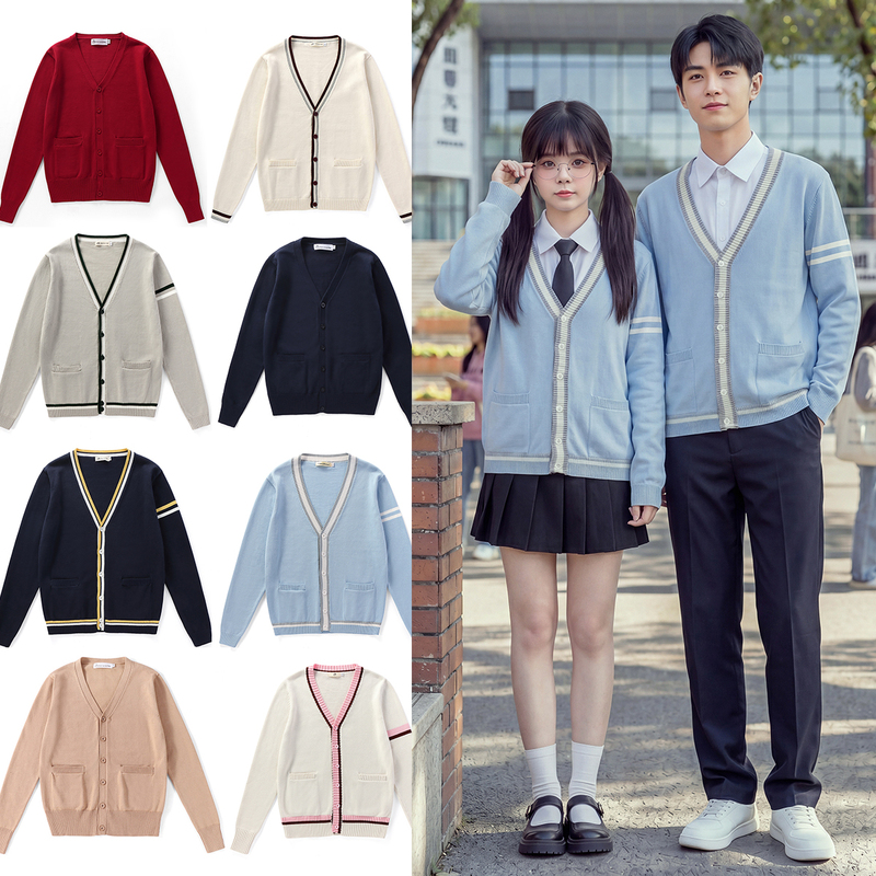 Cardigan, Vest, Knitwear, Sweater, Jacket, School Uniform, Elementary School, High School, College Student, Couple, Parent-Child, Id Photo Clothing