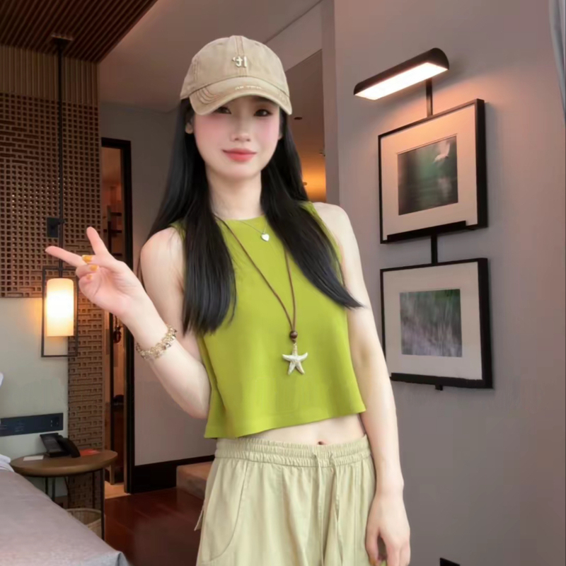 American Style Spicy Girl Loose A-Line Camisole for Women 2026 Summer New Solid Color Sleeveless Short Crop Top
