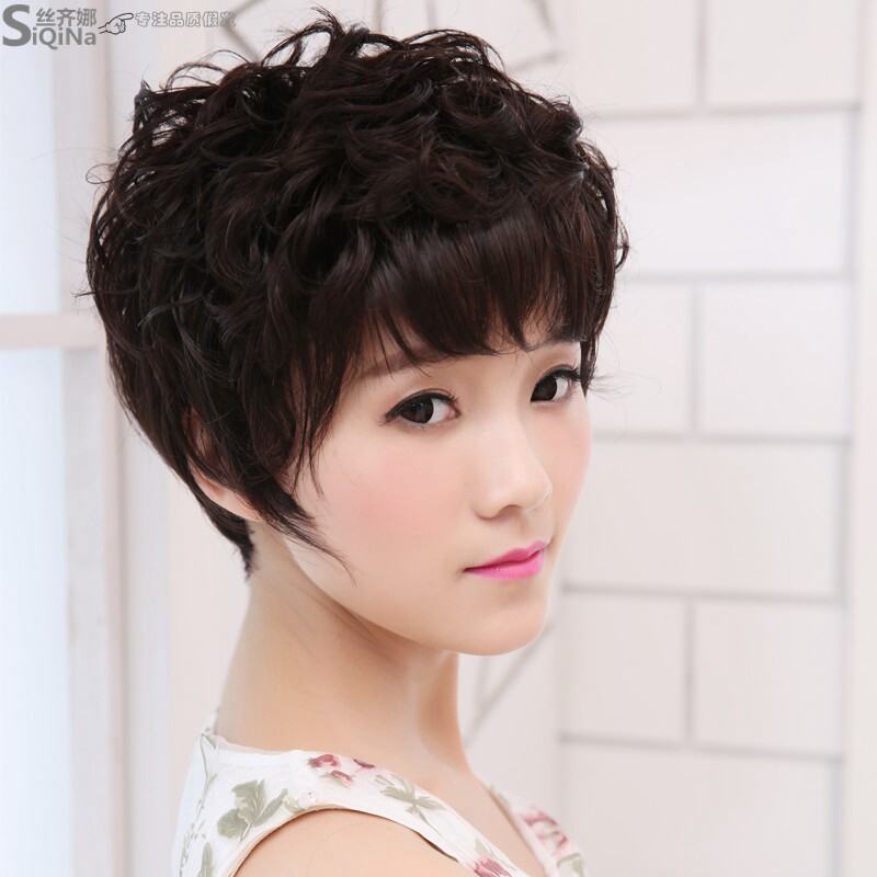 Middle Aged Wig Short Curly Hair Middle-aged Lady Short Hair Fluffy Realistic Breathable Mom Whole Top Wig Hood-Taobao