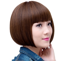 Wig women short hair round face repair face slanted bangs BOBO head Korean fashion wig female full head Net Red
