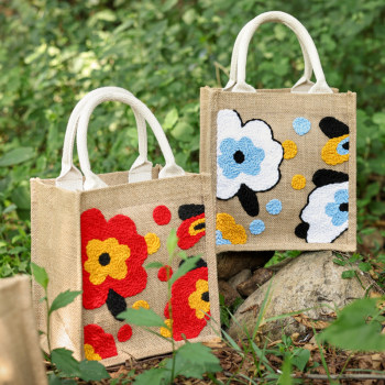 ກະເປົາ diy linen handbag handmade stamped embroidery homemade ins style retro flower casual novice material bag
