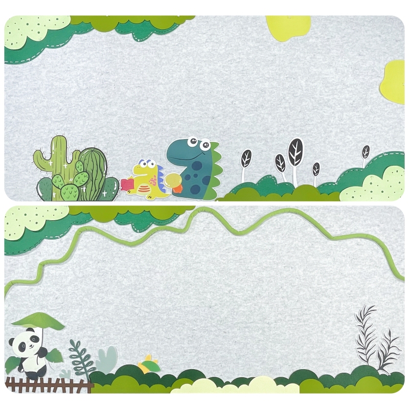 Spring Green Flowers, Plants, Animals, Dinosaurs Themed Wall Stickers for Elementary School and Kindergarten Blackboard Background Wall Felt Material
