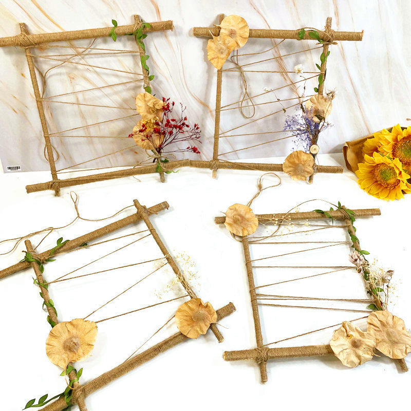 Homemade new sensual retro twisted hemp rope drying floral pendant air-dried ginkgo leaf decorated with bamboo sign hanging decoration wall decoration