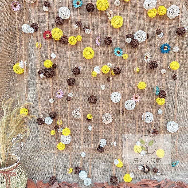 Kindergarten door curtain hanging decoration field Garden Wind Rattan ball Multi-color flower Hemp Rope Hanging curtain Xuanguan Partition Decoration New