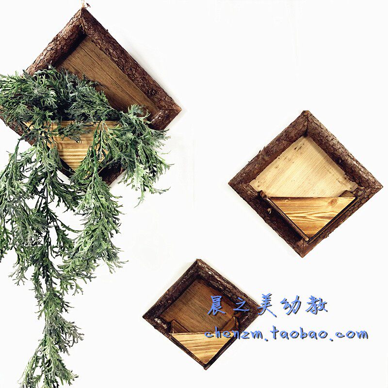 Creative wooden wall hanging flower basket hanging basket flower pot set living room bedroom wall home decoration flower rattan wall hanging