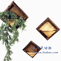 Creative wooden wall hanging flower basket hanging basket flower pot set Living room bedroom wall home decoration flower rattan wall hanging decoration