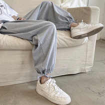 Spring and autumn drawstring leggings mens pants Korean style trendy sports pants versatile ins versatile loose casual trousers