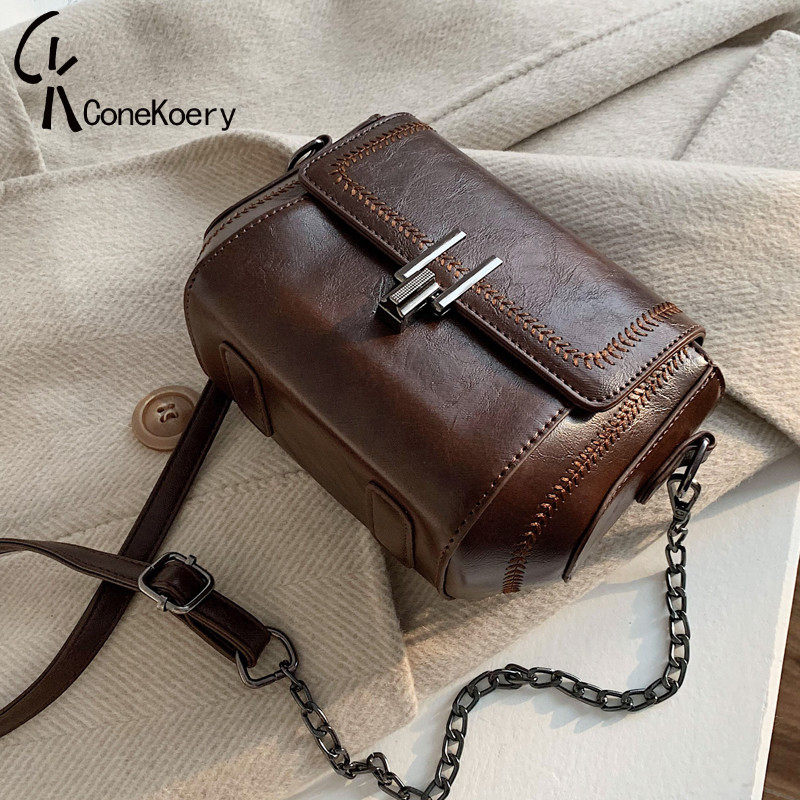 Retro bag girl 2023 new tide Han version of real leather and simple texture sling slug bag