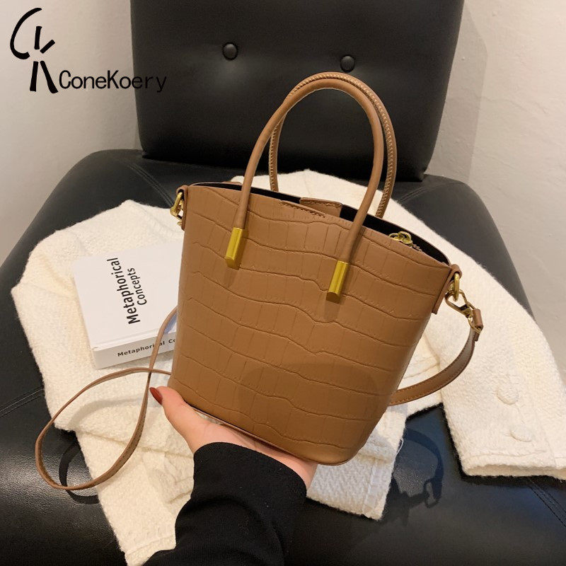 Cone Koery Genuine Leather Handbag Woman 2022 Autumn New Tide Fashion Single Shoulder Stone Tattoox 100 Hitched Satchel
