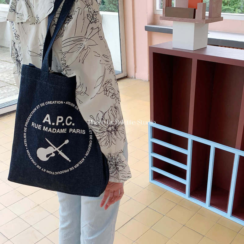 In Stock |   Authentic French Apc Tote Denim Bag with Lettering, Single Shoulder Tote Bag, Simple and Versatile Eco-Friendly Bag