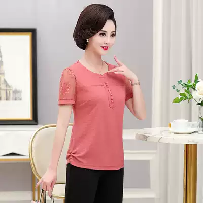 Mother's short sleeve top summer short slim 5060 years old female foreign school fashion 2021 new T-shirt mother-in-law