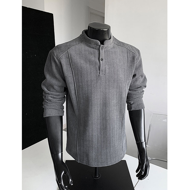 Wheat Grain Pattern Henry Collar Sweatshirt for Men 2026 New Spring and Autumn Large Size Trendy Brand Cool American Retro Stand Collar Long Sleeve T-Shirt
