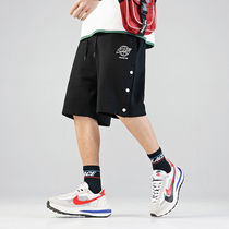 Summer side buckle sports shorts mens button pants loose casual pants breasted five-point straight basketball pants trend