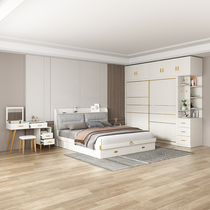 Solid wood multi-layer double bed wardrobe combination set bedroom complete set of furniture complete set of nordic light luxury furniture