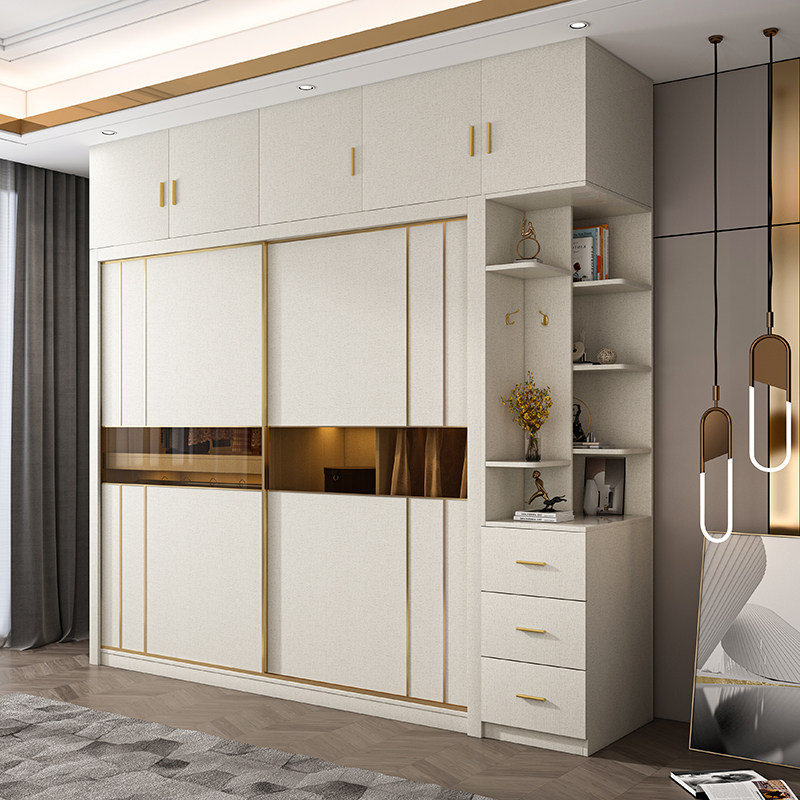 Nordic Eco-Free Paint Board Ramen Wardrobe Full Solid Wood Bedroom Home Moving Door Cabinet Multi-Laminate Group Leader Closet