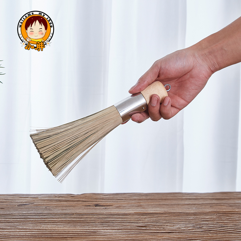 Handmade Natural Coconut Wash Brush Long Handle Cleaning Brush Oil Removal Artifact Bamboo Brush Handle Oil-Free Washing Brush